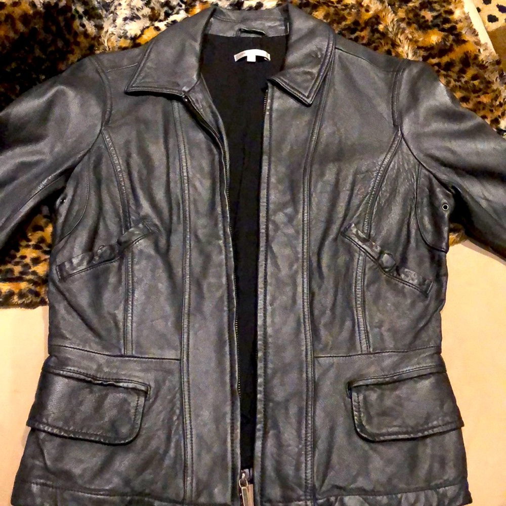 Like new Vince metallic pewter leather jacket